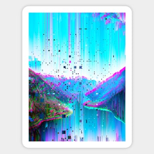 Mountain Nature View Glitch Art Sticker